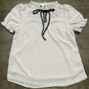 Fairycore Pink Swiss Dot Top Built In Cami‎ Bow Medium Coquette Babydoll